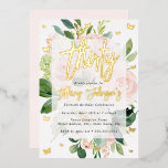 Invitación Con Relieve Metalizado Elegante Bloom de Peach Rosa 30<br><div class="desc">Más invitaciones de cumpleaños de Bonito en la Pequeña Tienda Bayleigh!</div>