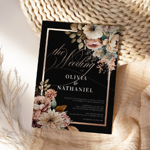 Invitación Con Relieve Metalizado Elegante Boda acuarela floral