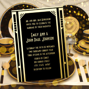 Invitación Con Relieve Metalizado Elegante Boda Art Deco Oro