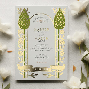 Invitación Con Relieve Metalizado Elegante Boda Art Nouveau Thistle Relieve metaliza