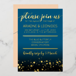 Invitación Con Relieve Metalizado Elegante Boda azul oceánico Peach Un Capítulo Nuev