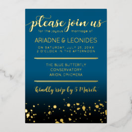 Invitación Con Relieve Metalizado Elegante Boda azul oceánico Peach Un Capítulo Nuev