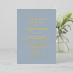 Invitación Con Relieve Metalizado Elegante Boda Azul Polvoriento Tradicional