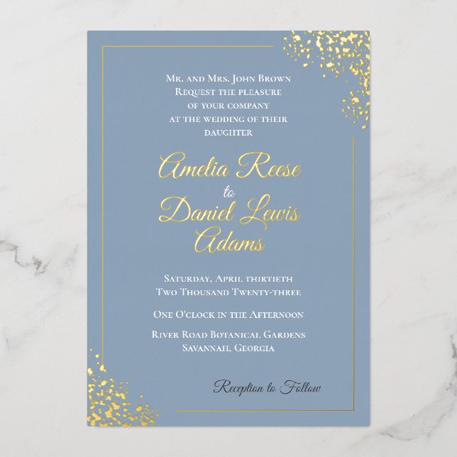 Invitación Con Relieve Metalizado Elegante Boda azul turbio (Anverso)