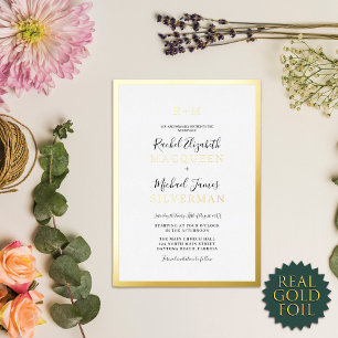 Invitación Con Relieve Metalizado Elegante Boda Blanca con Borde Grueso de Oro Real