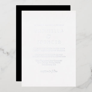 Invitación Con Relieve Metalizado Elegante Boda Blanco Negro Plata