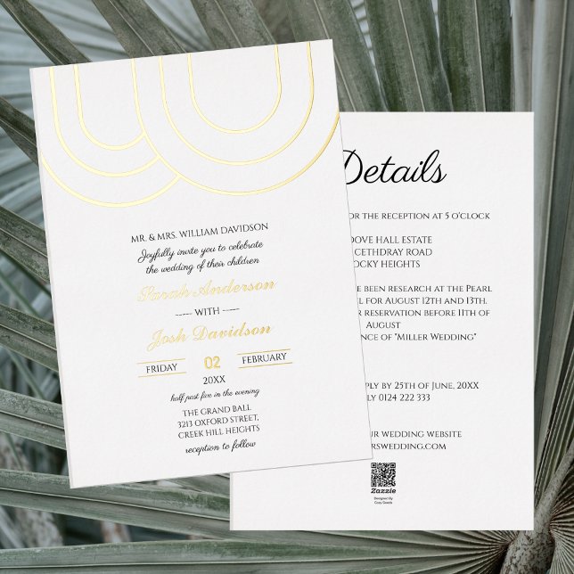 Invitación Con Relieve Metalizado Elegante Boda blanco y dorado (Subido por el creador)