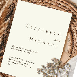 Invitación Con Relieve Metalizado Elegante Boda Boho Minimalista con Hojas de Oro