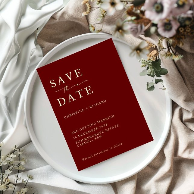 Invitación Con Relieve Metalizado Elegante boda borgoñona salva la fecha (Subido por el creador)