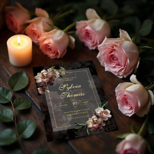 Invitación Con Relieve Metalizado Elegante Boda Botánica con Hoja de Oro
