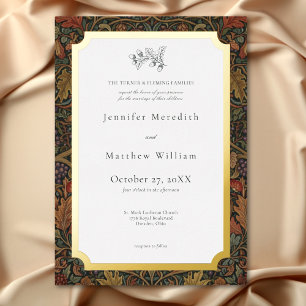 Invitación Con Relieve Metalizado Elegante Boda Botánica de Otoño Vintage