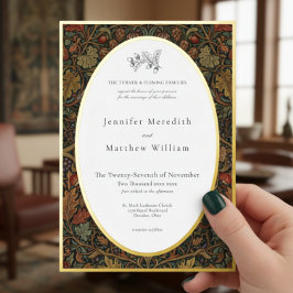 Invitación Con Relieve Metalizado Elegante Boda Botánica de Otoño Vintage