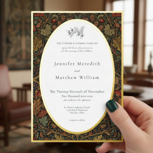 Invitación Con Relieve Metalizado Elegante Boda Botánica de Otoño Vintage