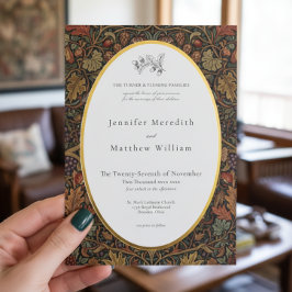 Invitación Con Relieve Metalizado Elegante Boda Botánica de Otoño Vintage