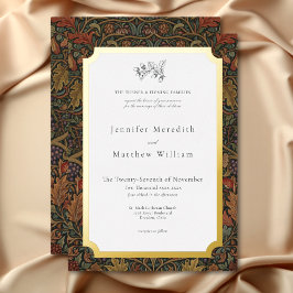 Invitación Con Relieve Metalizado Elegante Boda Botánica de Otoño Vintage