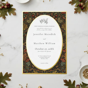Invitación Con Relieve Metalizado Elegante Boda Botánica de Otoño Vintage