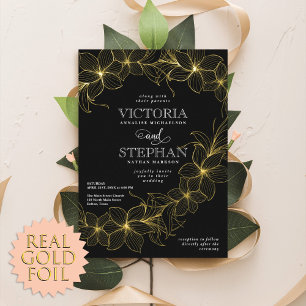 Invitación Con Relieve Metalizado Elegante Boda Botánica Floral Invernal con Estilo