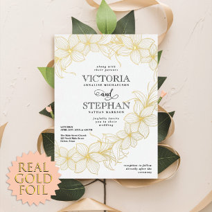 Invitación Con Relieve Metalizado Elegante Boda Botánica Floral Primaveral con Estil