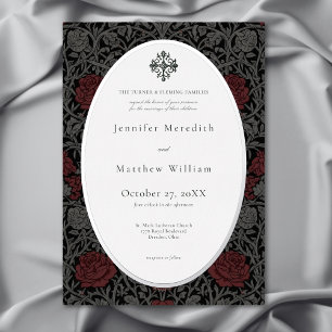 Invitación Con Relieve Metalizado Elegante Boda Botánica Gótica Vintage y Melancólic