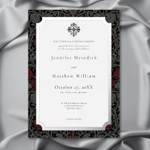 Invitación Con Relieve Metalizado Elegante Boda Botánica Gótica Vintage y Melancólic