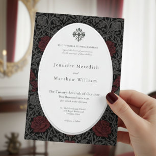 Invitación Con Relieve Metalizado Elegante Boda Botánica Gótica Vintage y Melancólic