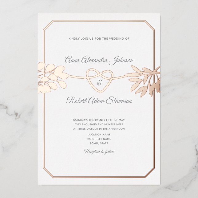 Invitación Con Relieve Metalizado Elegante Boda botánico de oro (Anverso)