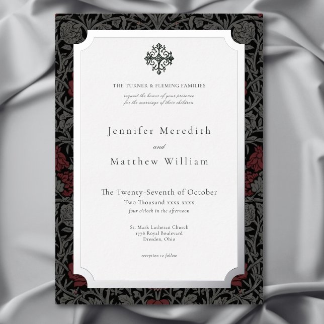 Invitación Con Relieve Metalizado Elegante Boda Botánico Gótico Moody Vintage (Subido por el creador)