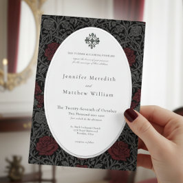 Invitación Con Relieve Metalizado Elegante Boda Botánico Gótico Moody Vintage