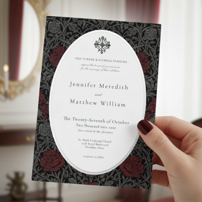 Invitación Con Relieve Metalizado Elegante Boda Botánico Gótico Moody Vintage (Elegant Vintage Gothic Moody Botanical Wedding Invitation)