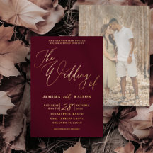 Elegante Boda Burgundy con Caligrafía en Oro