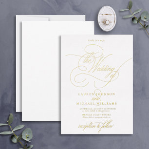 Invitación Con Relieve Metalizado Elegante Boda Clásico de Caligrafía Moderna