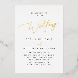 Invitación Con Relieve Metalizado Elegante boda clásico de oro. Guión formal simple