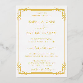Invitación Con Relieve Metalizado Elegante Boda clásico de oro y blanco