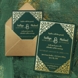 Invitación Con Relieve Metalizado Elegante Boda clásico vintage verde n Relieve meta