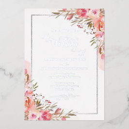 Invitación Con Relieve Metalizado Elegante Boda color de agua rosa floral plateado