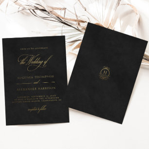 Invitación Con Relieve Metalizado Elegante Boda con Estampado de Oro y Terciopelo (N