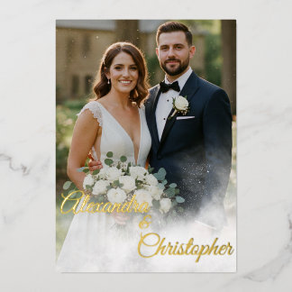 Invitación Con Relieve Metalizado Elegante Boda con Letra Dorada