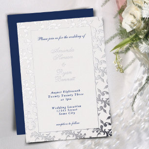 Invitación Con Relieve Metalizado Elegante Boda con Patrón Rococó de Plata Prensada