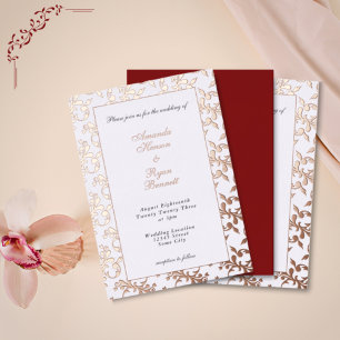 Invitación Con Relieve Metalizado Elegante Boda con Patrón Rococó Estampado en Oro