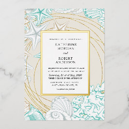 Invitación Con Relieve Metalizado elegante Boda costera costera