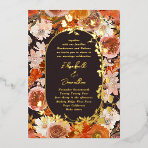 Invitación Con Relieve Metalizado Elegante Boda de Abundancia Oval Gold