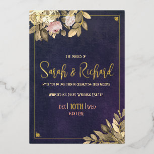 Invitación Con Relieve Metalizado Elegante Boda de acentos Rubor de la Marina Gold