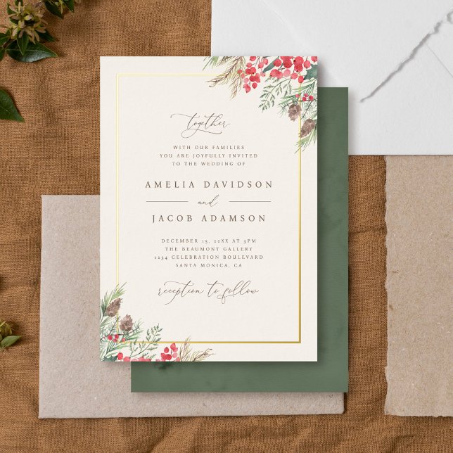 Invitación Con Relieve Metalizado Elegante Boda de Acuarela de Invierno (Subido por el creador)