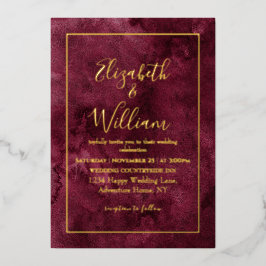 Invitación Con Relieve Metalizado Elegante boda de acuarela en burgundy y oro