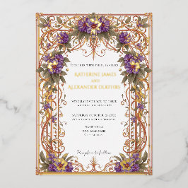 Invitación Con Relieve Metalizado Elegante Boda de arco floral vintage de Nouveau