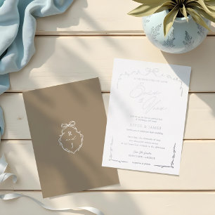 Invitación Con Relieve Metalizado Elegante Boda de Arco y Cinta Dibujada a Mano en B
