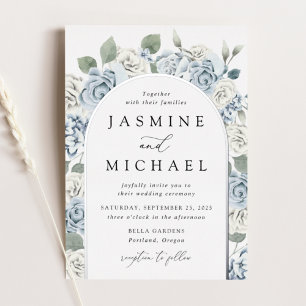 Invitación Con Relieve Metalizado Elegante Boda de arcos florales de Arco Azul y Pol
