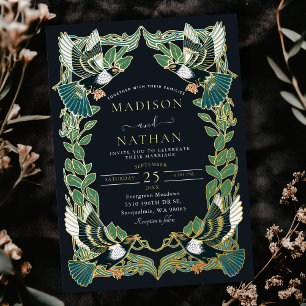 Invitación Con Relieve Metalizado Elegante Boda de Art Nouveau magpie