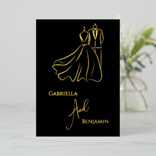 Invitación Con Relieve Metalizado Elegante Boda de B&W Tux y Boda formal de vestir