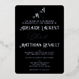 Invitación Con Relieve Metalizado Elegante Boda de Blanco y Negro con Rayas Plateada